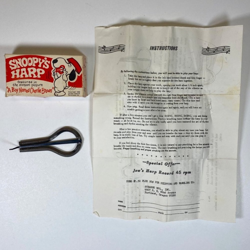 Snoopy 1969 Harp Instruction A Boy Named Charlie Brown Original Box Musical